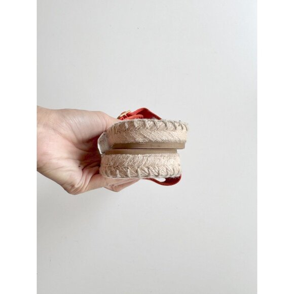 TORY BURCH Orange Suede Double Buckle Espadrille Slide Sandals, Size 7.5 - Picture 10 of 13